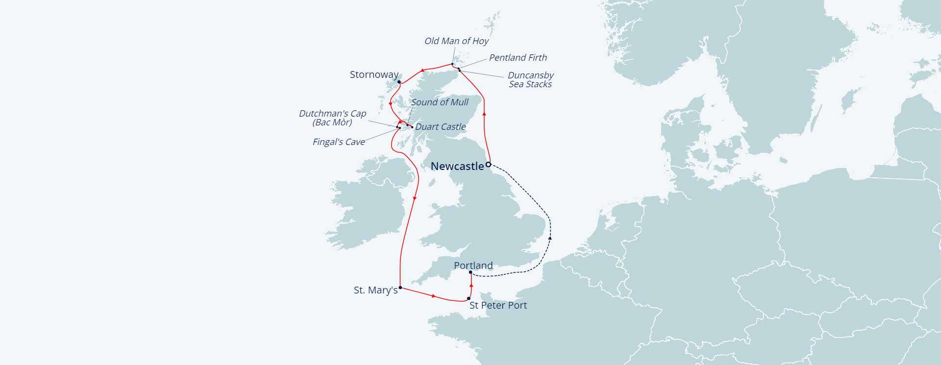 Itinerary map for Scenic Coastlines of the British Isles