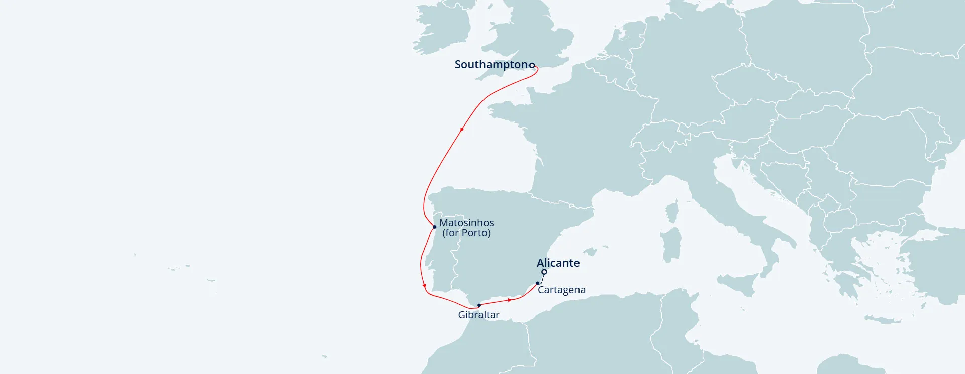 Itinerary map for Spain and Portugal Autumn Warmth