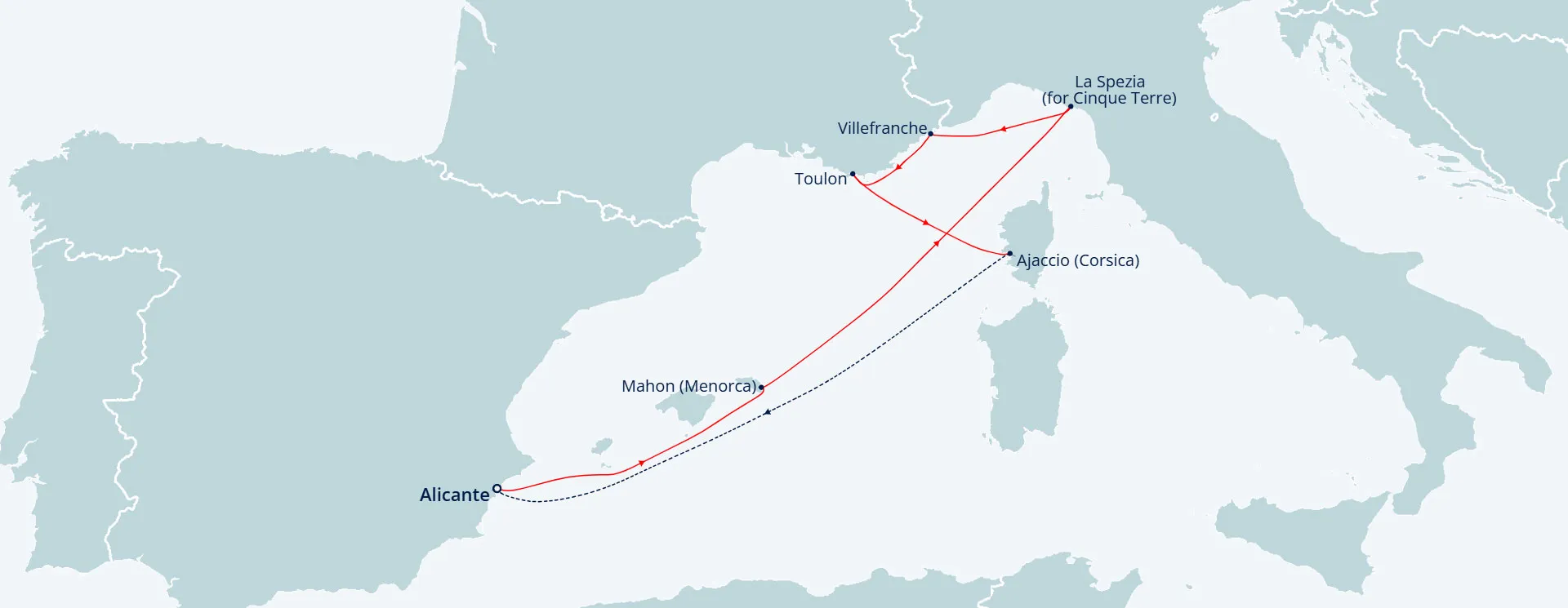 Itinerary map for Scenic Rivieras of France & Italy