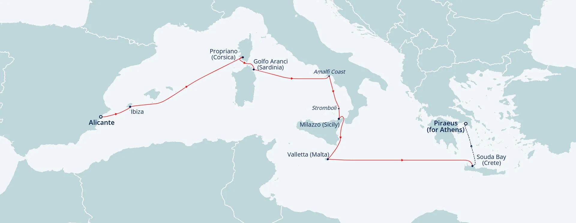 Itinerary map for Islands of the Mediterranean